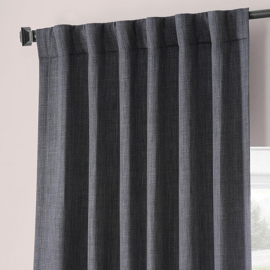 Hudson Grey Monochromatic Faux Linen Room Darkening Curtain Pair (2 Panels)