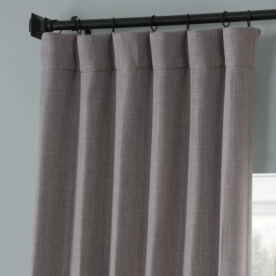 Warm Stone Grey Monochromatic Faux Linen Room Darkening Curtain Pair (2 Panels)