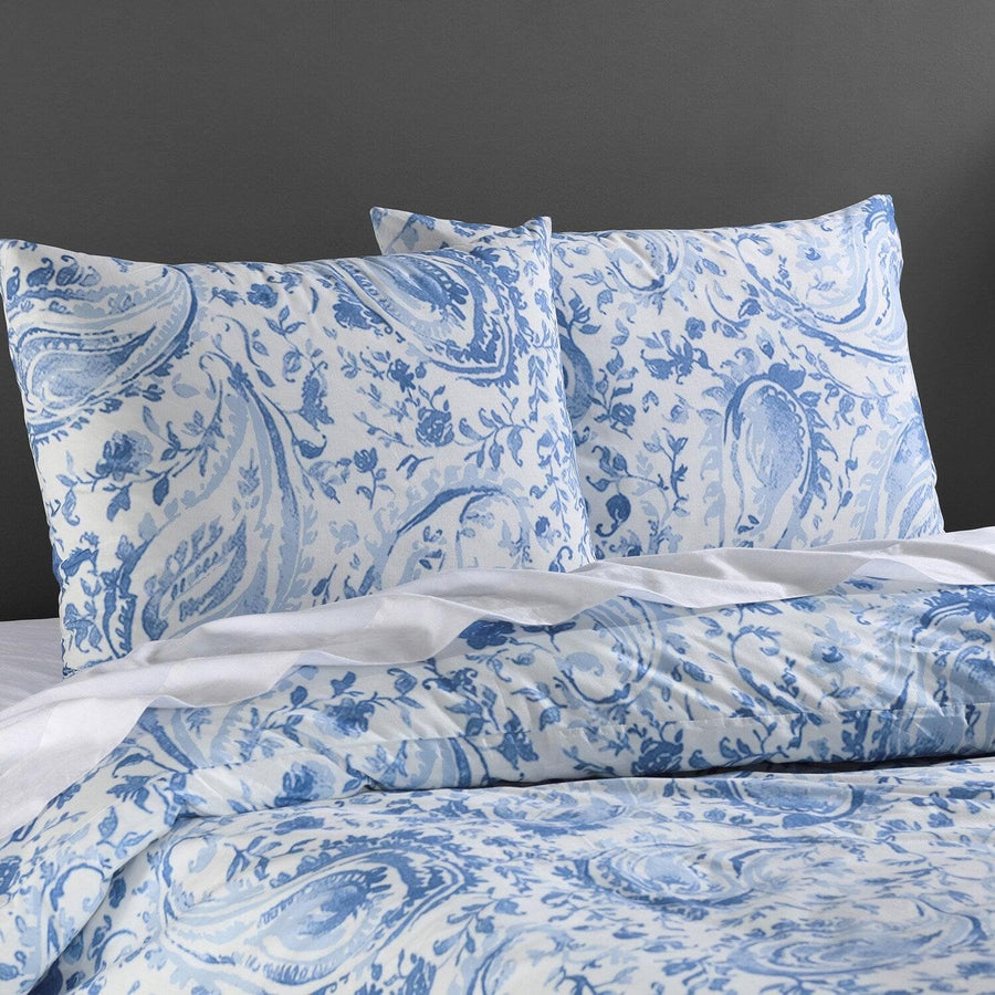 Mystic Blue Cotton Percale Printed Duvet Cover Swatch - HalfPriceDrapes.com