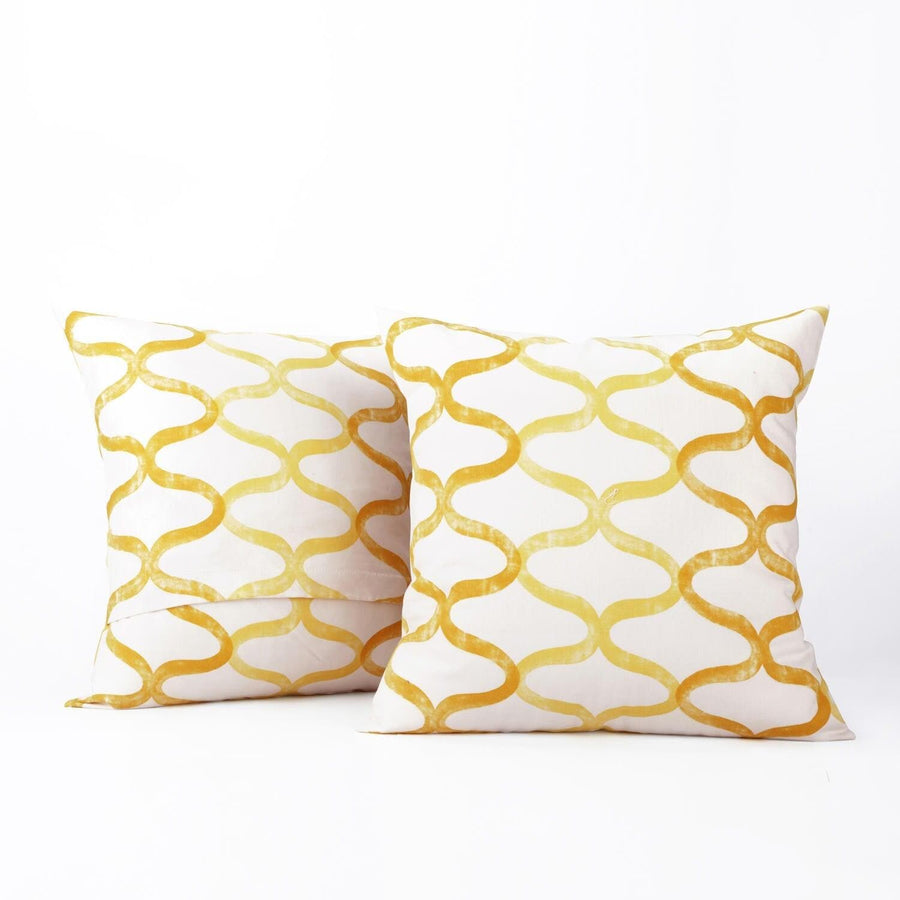 Illusions Yellow Printed Cotton Cushion Covers - Pair (2 pcs.)