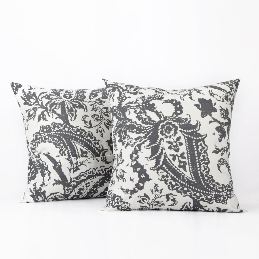 Edina Washed Grey Printed Cotton Cushion Covers - Pair (2 pcs.)