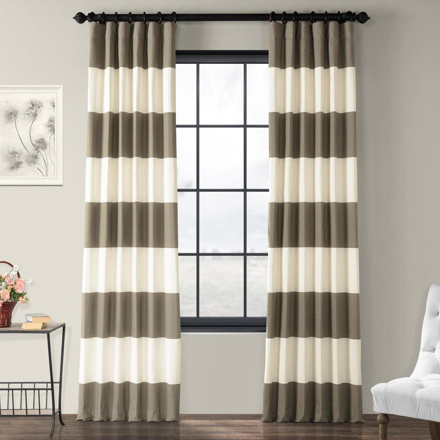 Thunder Tan & Off White Horizontal Striped Printed Cotton Curtain