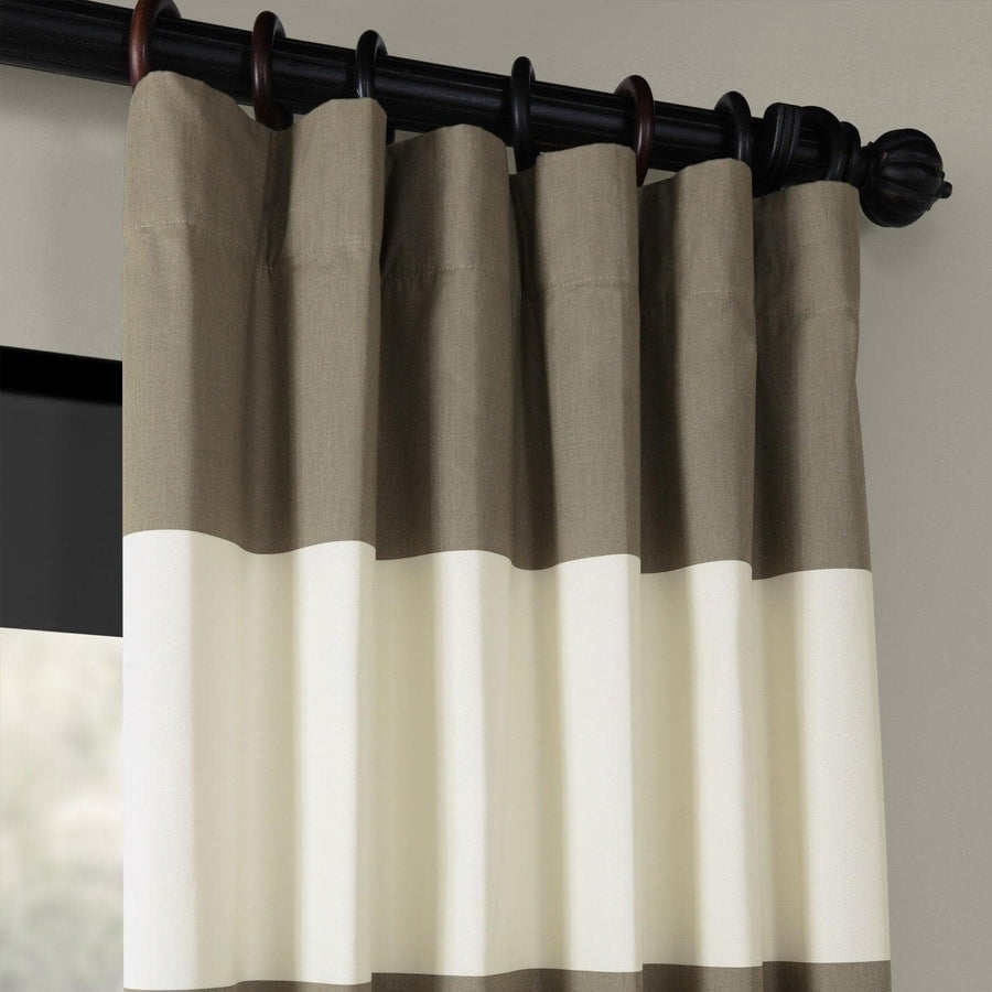 Thunder Tan & Off White Horizontal Striped Printed Cotton Curtain