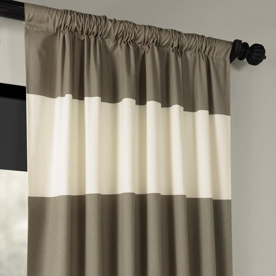 Thunder Tan & Off White Horizontal Striped Printed Cotton Curtain