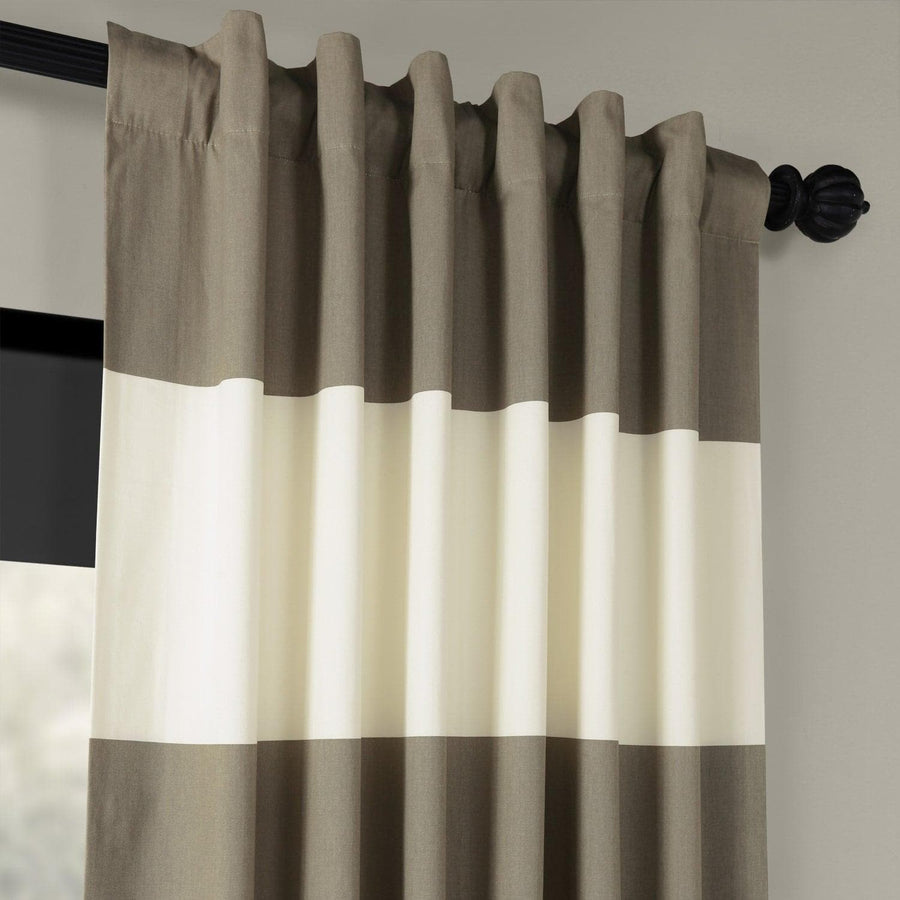 Thunder Tan & Off White Horizontal Striped Printed Cotton Curtain