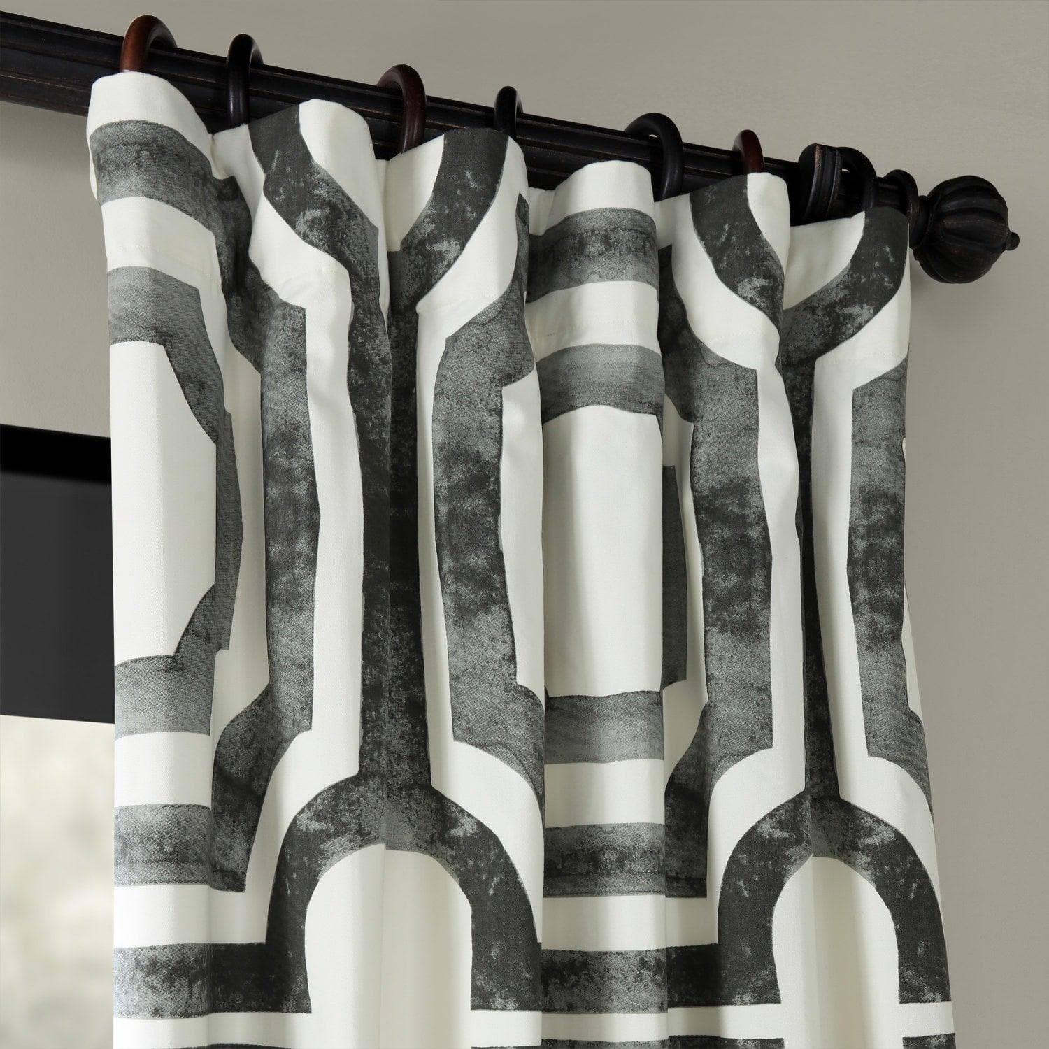 Mecca Steel Geometric Printed Cotton Room Darkening Curtain