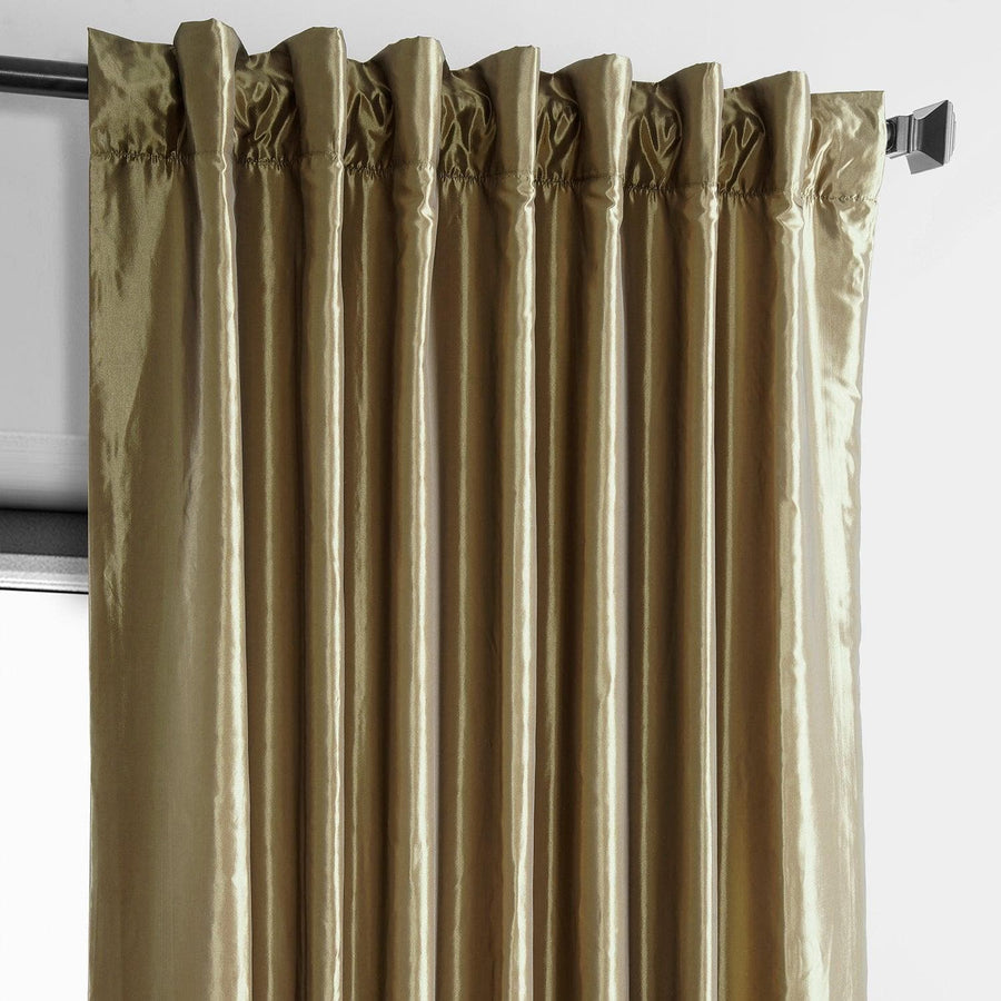 Green Gold Solid Faux Silk Taffeta Room Darkening Curtain Pair (2 Panels) - HalfPriceDrapes.com