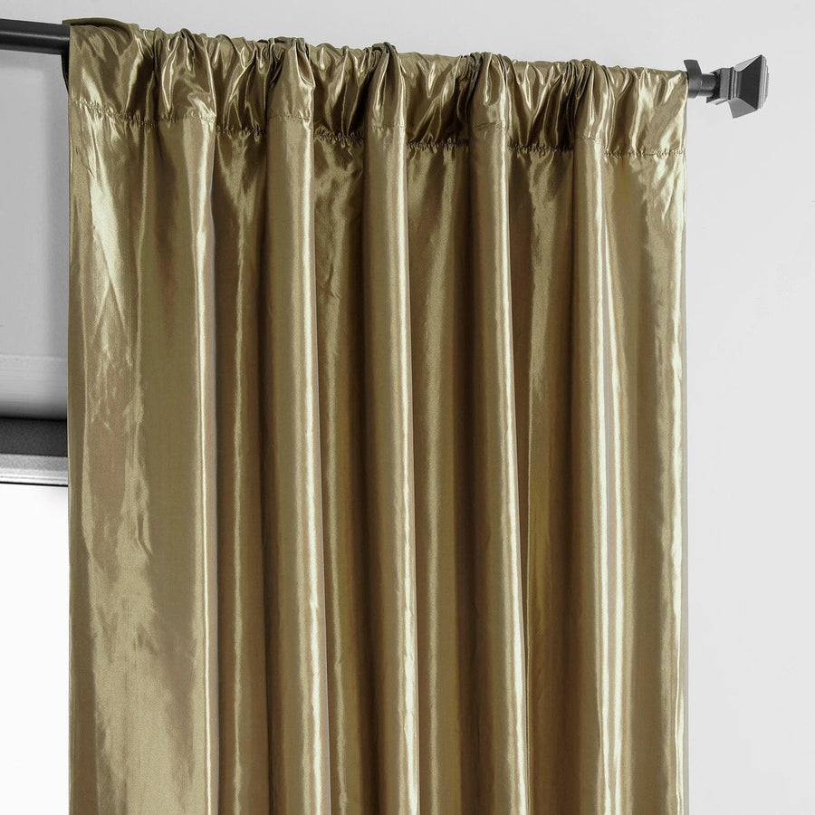 Green Gold Solid Faux Silk Taffeta Room Darkening Curtain Pair (2 Panels) - HalfPriceDrapes.com