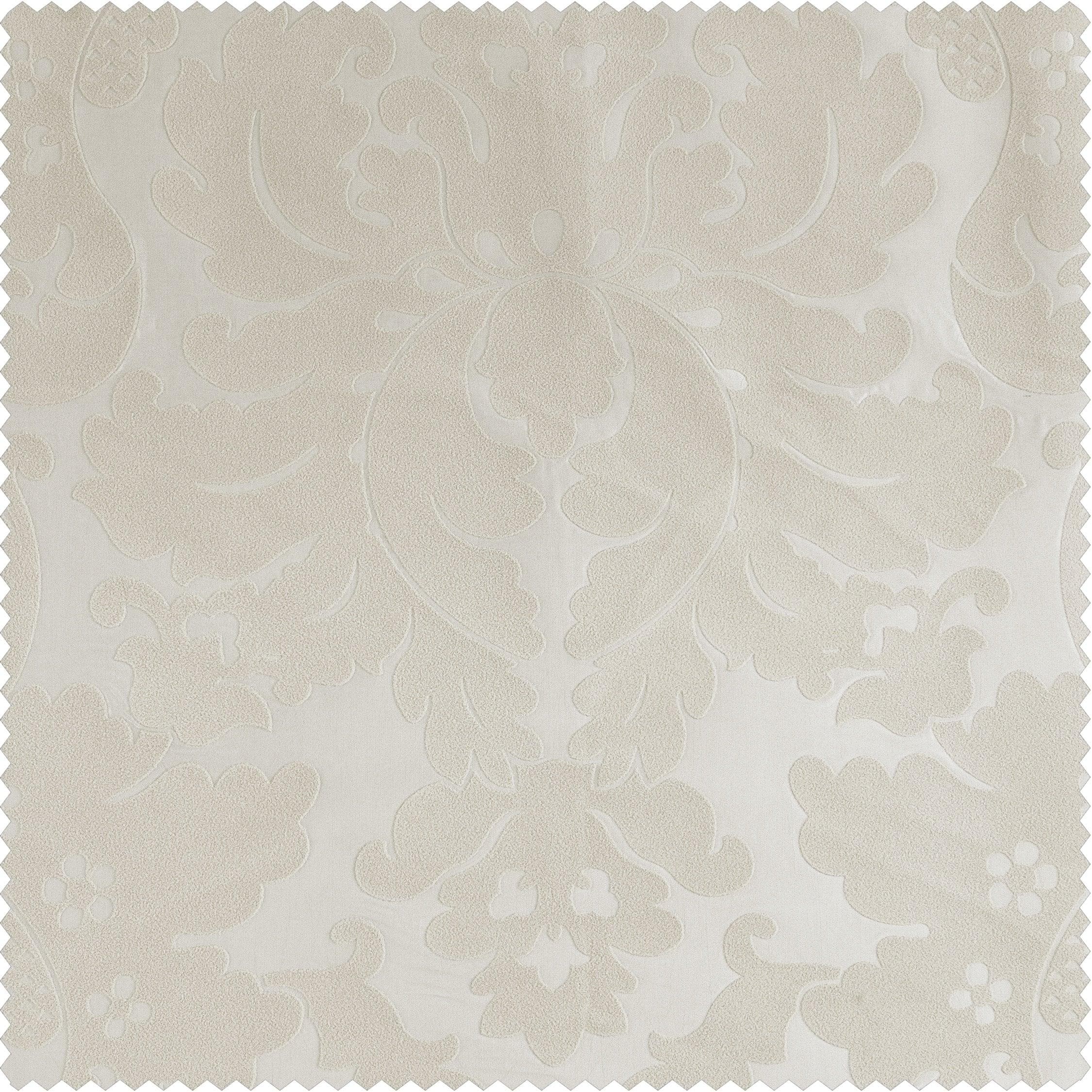 Gwendolyn Grey & Gold Damask Designer Flocked Room Darkening Curtain