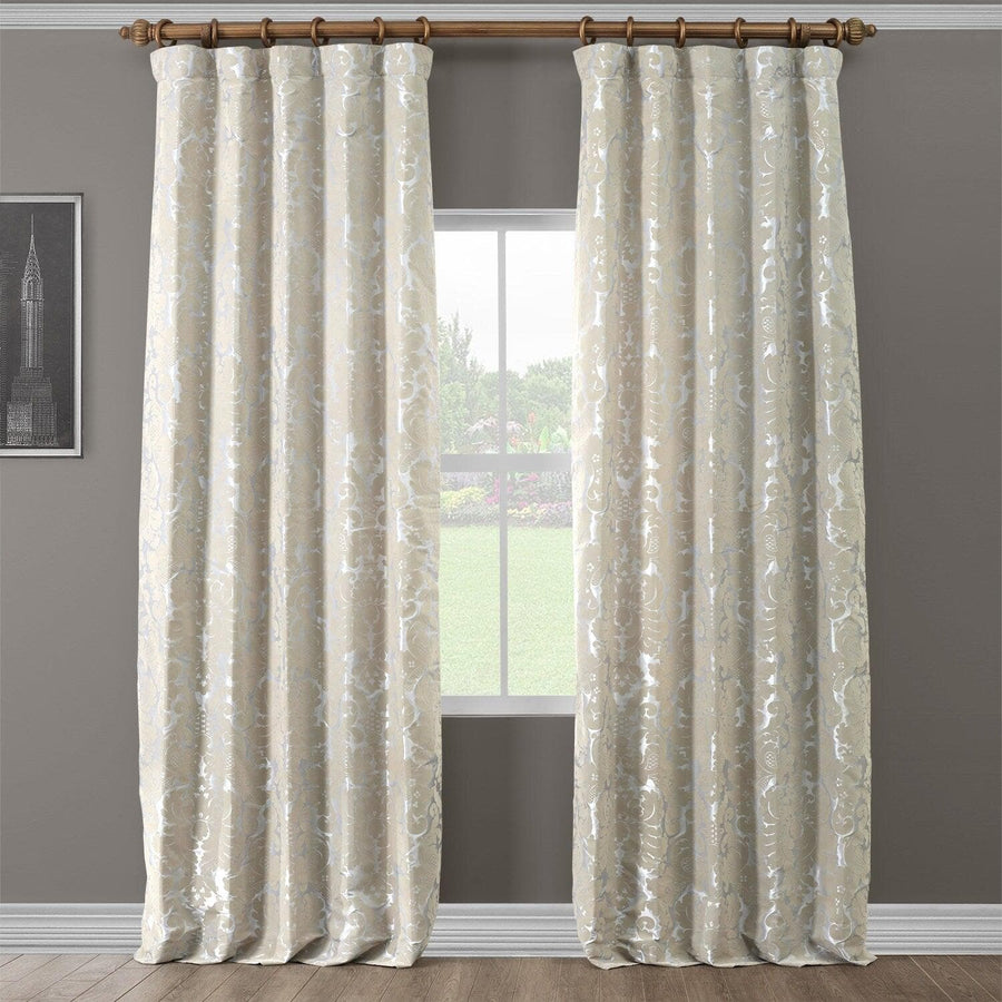 Gwendolyn Grey & Gold Designer Flocked Curtain