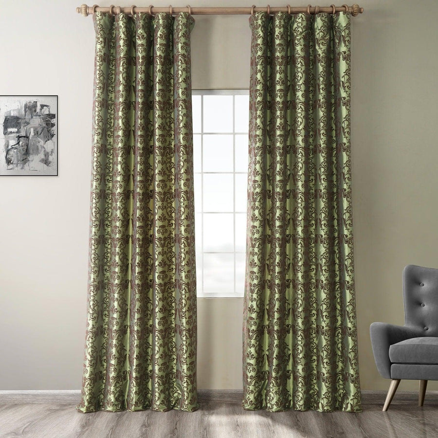 Firenze Green & Brown Designer Flocked Curtain