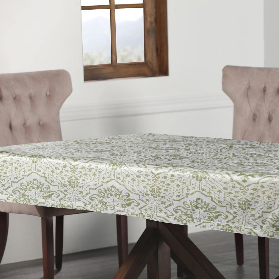 Tabriz Green Designer Faux Silk Taffeta Outdoor Table Cloth - HalfPriceDrapes.com