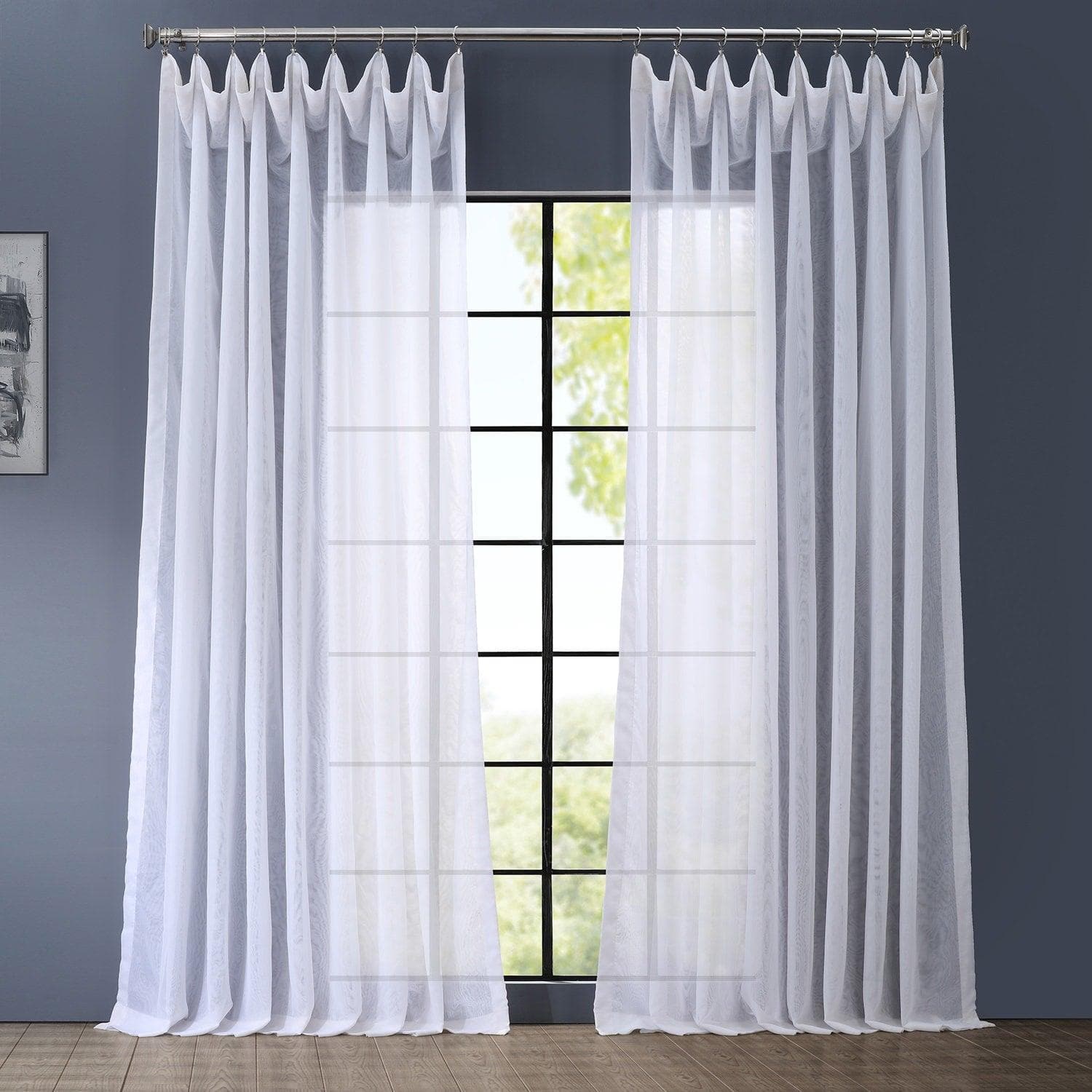 Double Layered White Extra Wide Voile Sheer Curtain