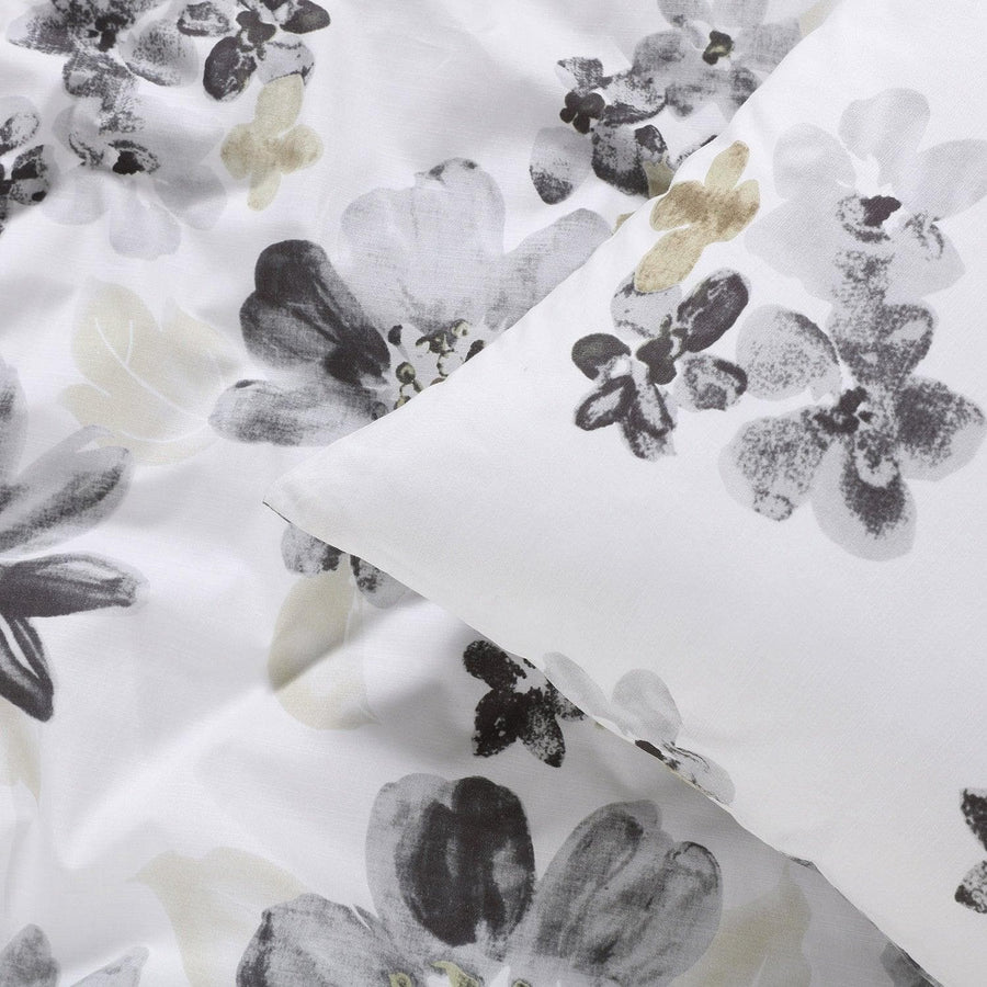 Blossom Neutral Cotton Percale Printed Reversible Duvet Cover Swatch - HalfPriceDrapes.com