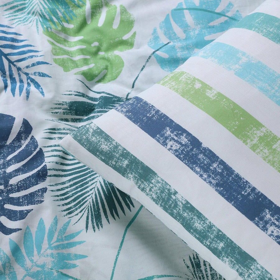 Tiki Teal Cotton Percale Printed Reversible Duvet Cover Swatch - HalfPriceDrapes.com