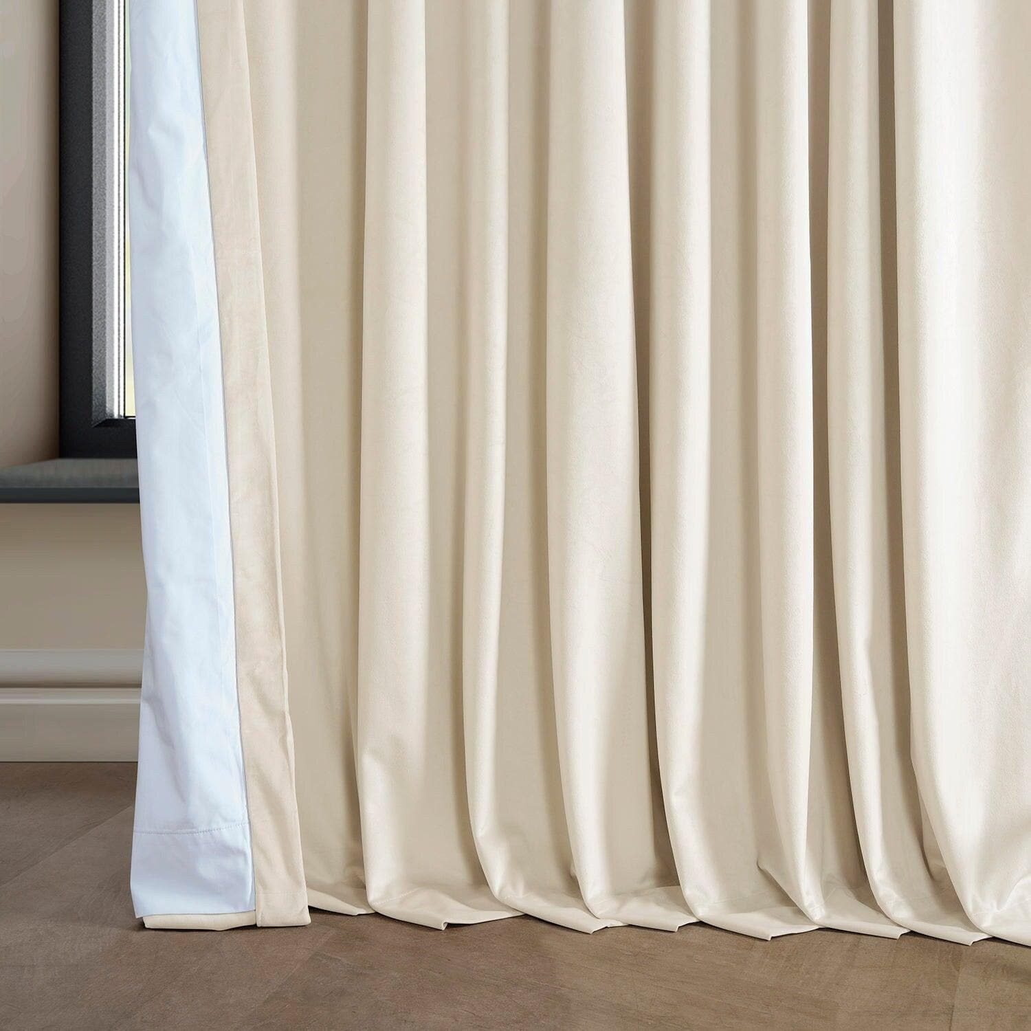 Diva Cream Extra Wide Signature Plush Velvet Hotel Blackout Curtain